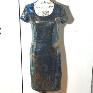 Joseph Ribkoff| Womens Full Sequin Elegant Evening Dress Short-Sleeve Lux Size 6